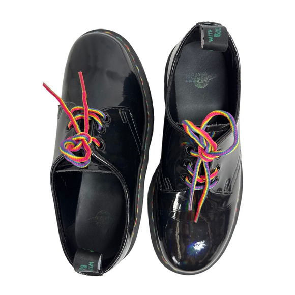 Dr. Martens 1461 Quad Rainbow Patent Platform Shoes black size 7 ladies 6 Men - Picture 6 of 16